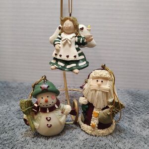 Old World Style set of 4 ceramic Christmas Ornaments‎  santa snowmen angel